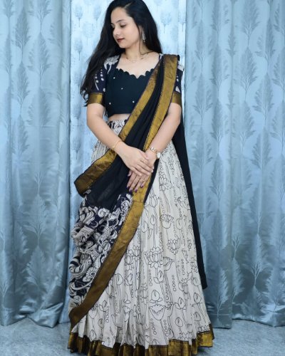 Full Half Saree Set in Pure Chennuri Silk