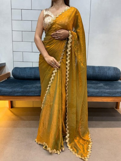 Duel Tone Space Silk Softy Saree with Golden Tone