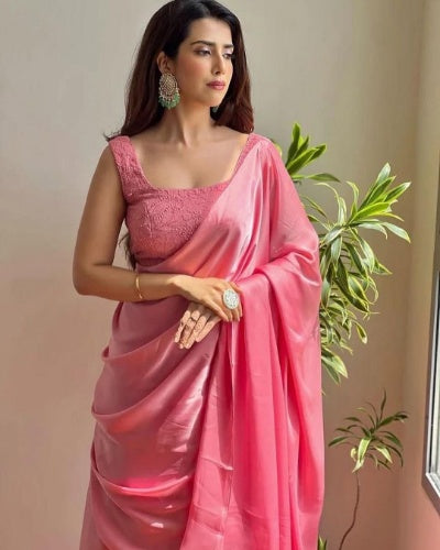 Chikankari & Satin Lehenga Saree Ready to Wear