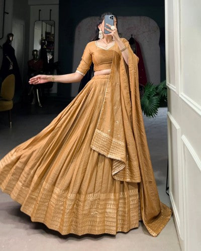 Chanderi Zari Weaving Lehenga Choli with Sequins Embroidery Dupatta
