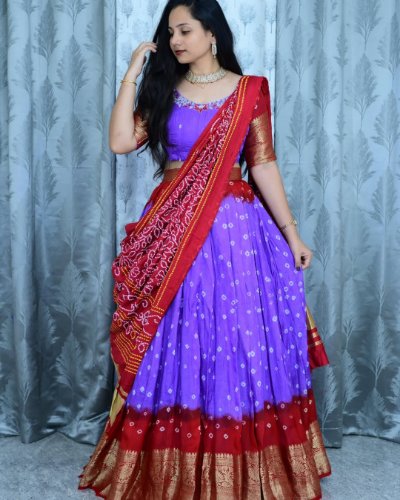 Premium Bandhani Lehenga with Patola Dupatta and Maggam Work Blouse