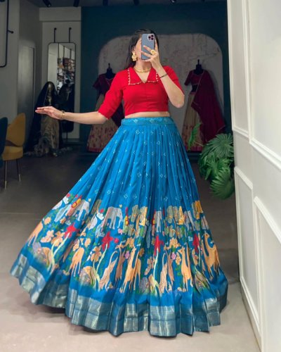 Kalamkari Print Dola Silk Lehenga Choli Set