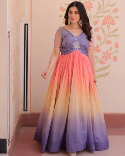 Premium Readymade Designer Gold Crush Embroidered Gown