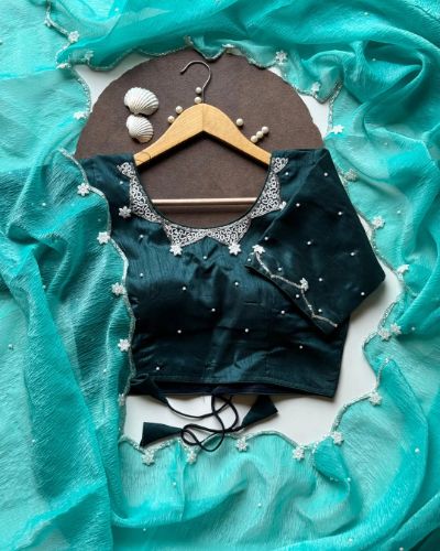 Crunchy Crush Wine Saree with Pearl & Khatli Work