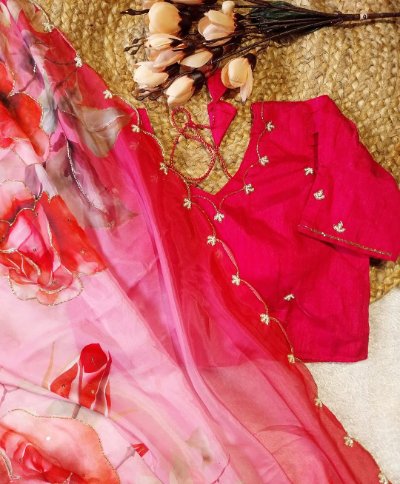 Pure Soft Teby Silk Saree with Digital Prints and Cutdana Work