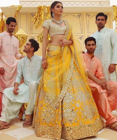 Yellow Heavy Mirror Lehenga