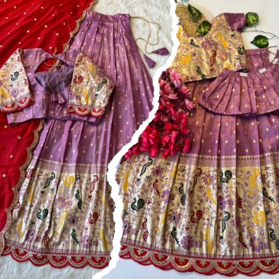 Peacock Beauty Mom Daughter Combo Paithani Lehenga