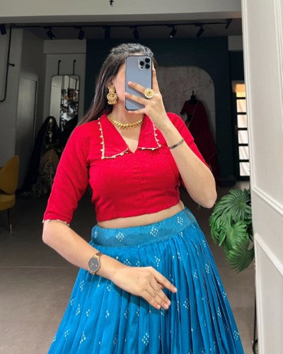 Kalamkari Print Dola Silk Lehenga Choli Set