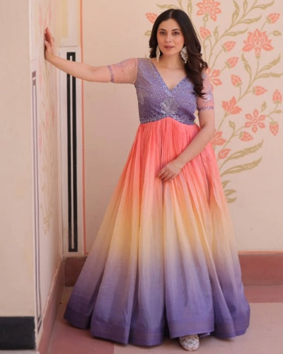 Premium Readymade Designer Gold Crush Embroidered Gown