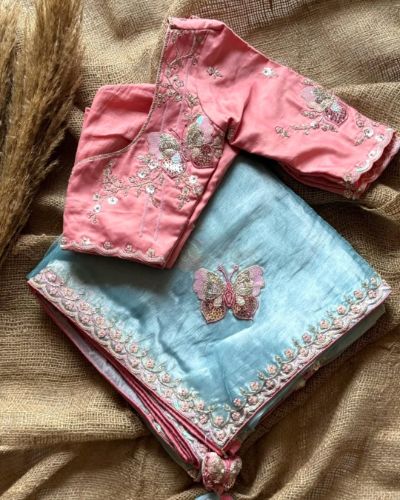 Premium Organza Saree with Butterfly Coding Work