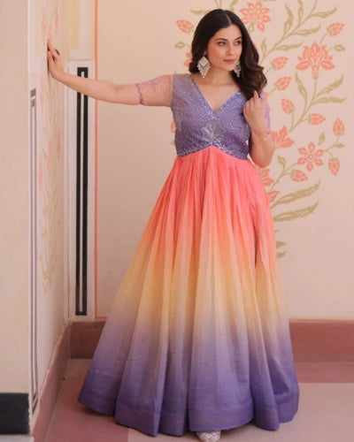 Premium Readymade Designer Gold Crush Embroidered Gown