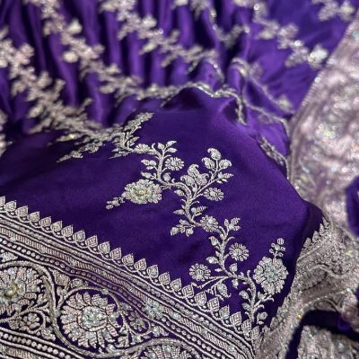 Banarasi Soft Mashru Katan Silk Saree with Hand Stone Work