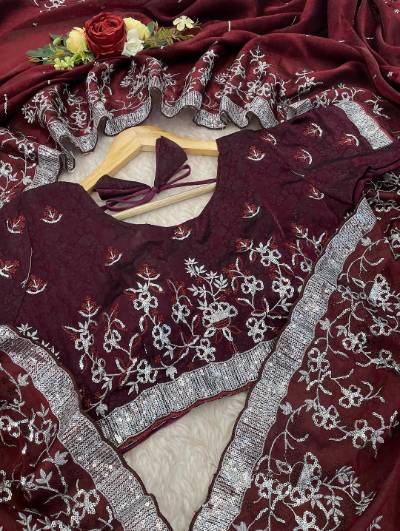 Soft Satin Organza Saree with Embroidery