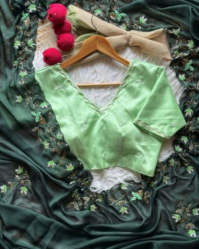 Bottle Green & Pista Green Handwork Saree