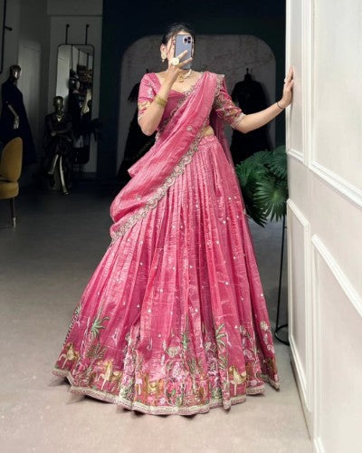 Gold Crush Sequins and Thread Embroidery Lehenga Choli