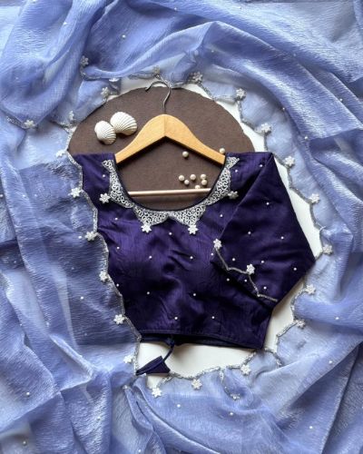 Crunchy Crush Wine Saree with Pearl & Khatli Work