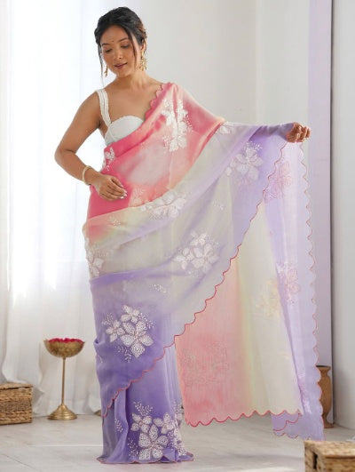 Gold Crush Silk Embroidery Work Saree