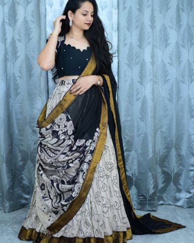 Full Half Saree Set in Pure Chennuri Silk