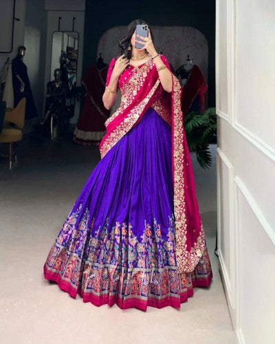 Tussar Silk Printed Lehenga Choli with Embroidery