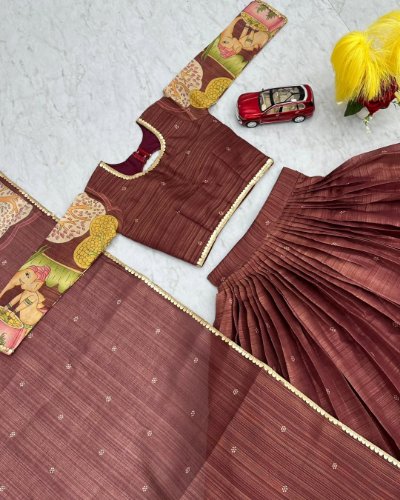 Kalamkari Print Tissue Jari Lehenga Choli with Embroidery