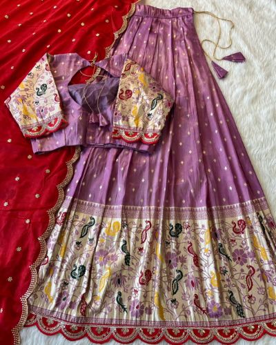 Peacock Beauty Paithani Tissue Silk Stitched Lehenga