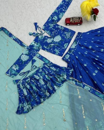 Chinon Digital Print Lehenga with Embroidery Sequence Dupatta