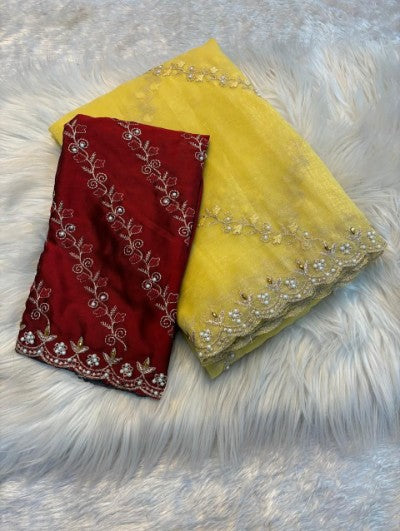 Amaira Embroidered & Stone Work Saree with Cutwork