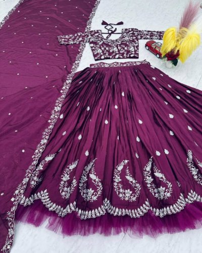 Chinon Embroidery Lehenga Choli with Net Freel Dupatta