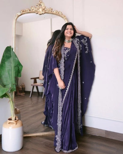 Purple Drape Saree with Kaftan Jacket