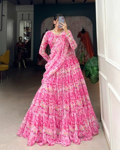 Georgette Printed Stitched Lehenga Choli with Dupatta