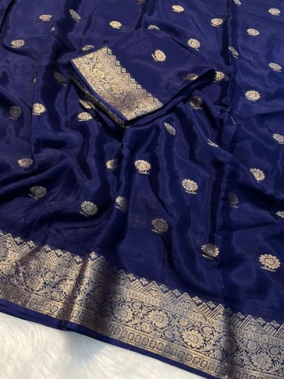 Pure Viscose Crepe Silk Saree with Viscose Crepe Silk Blouse