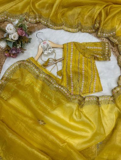 Gold Crush Saree with Colorful Sequins Embroidery
