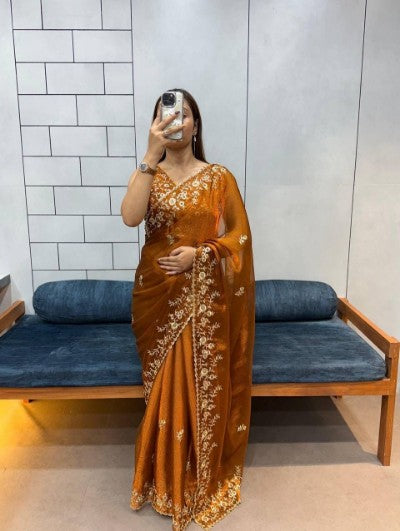 Celebrity Style Embroidery Sequence Saree